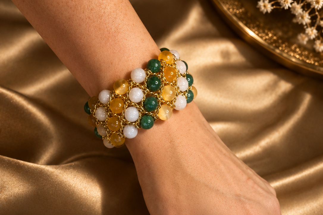 Bracelet Aura - Pierre de lune, Sélénite orange et Fuchsite