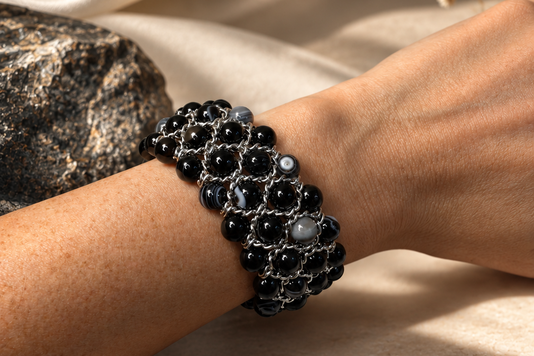 Aura Bracelet - Banded Black Agate