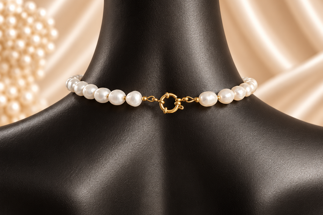 Yalin Necklace - Baroque pearls and small golden beads