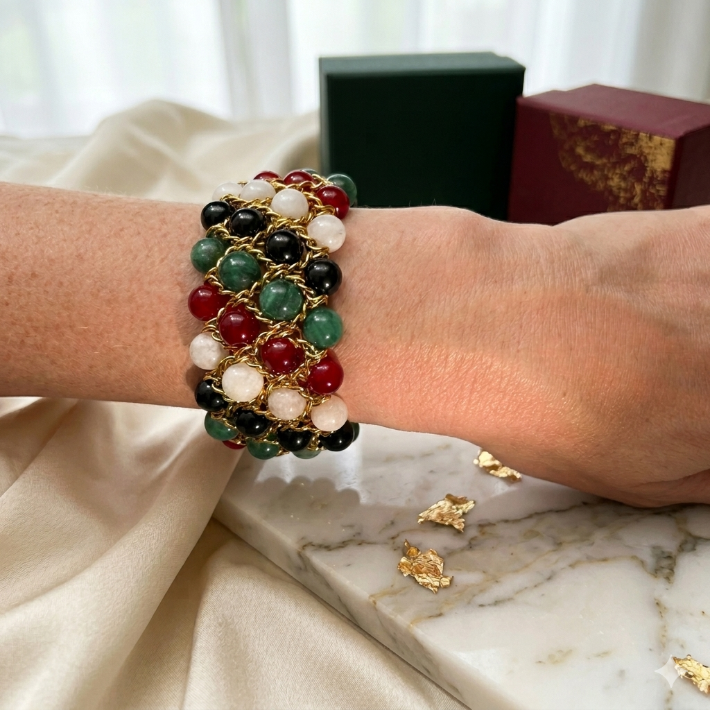 Aura Bracelet - Agate, Moonstone, Tourmaline and Fuchsite
