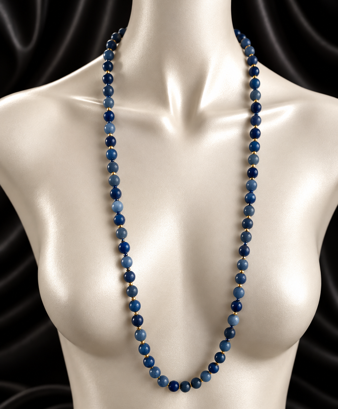 Yalin Necklace - Blue aventurine and small golden beads