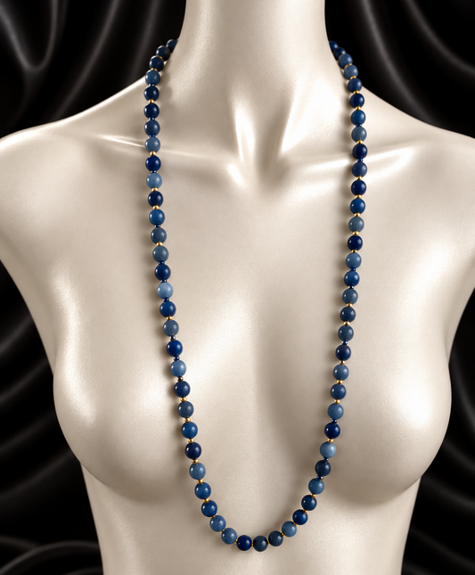 Collier Yalin - Aventurine bleue et petites perles dorées