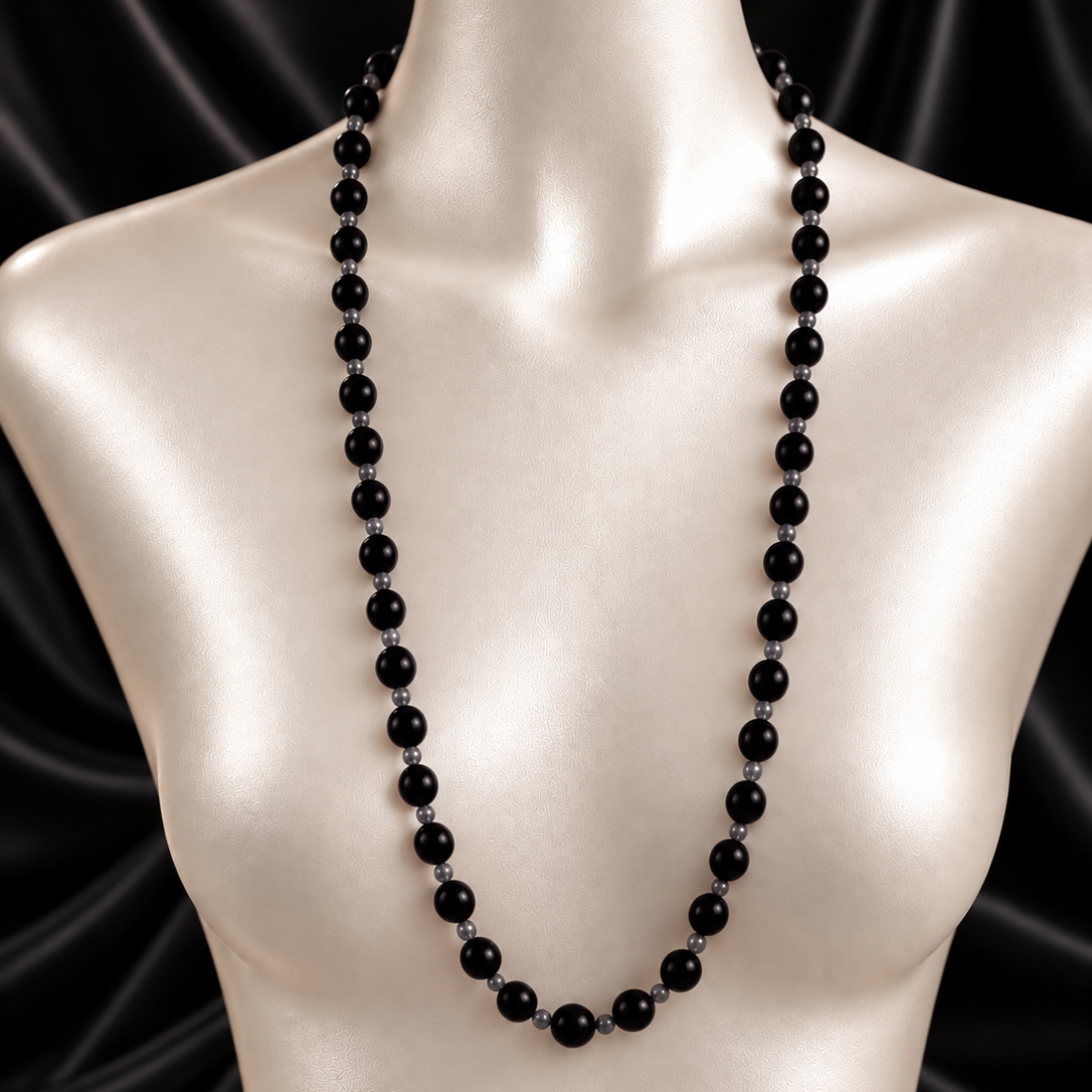 Yalin Necklace - Black Tourmaline and Grey Cat's Eye