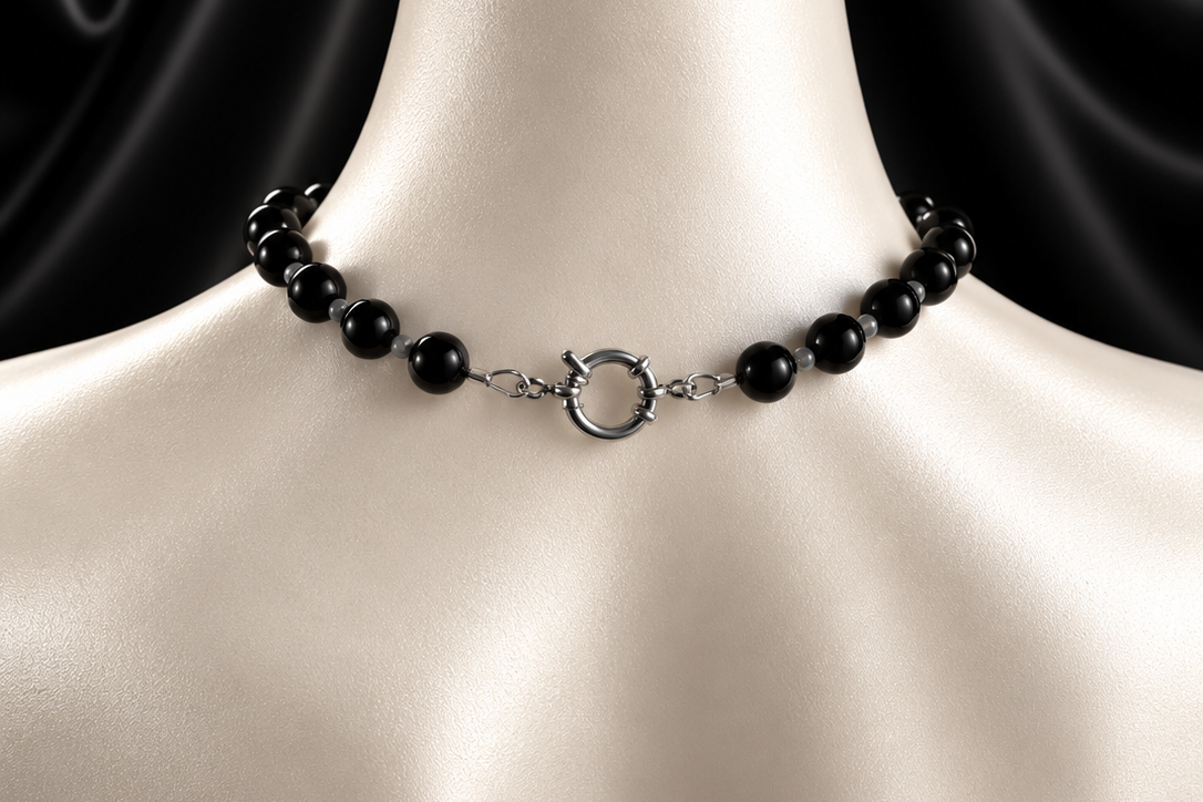 Yalin Necklace - Black Tourmaline and Grey Cat's Eye