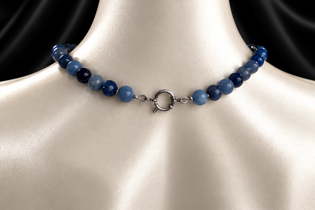 Yalin Necklace - Blue aventurine and small silver-tone beads