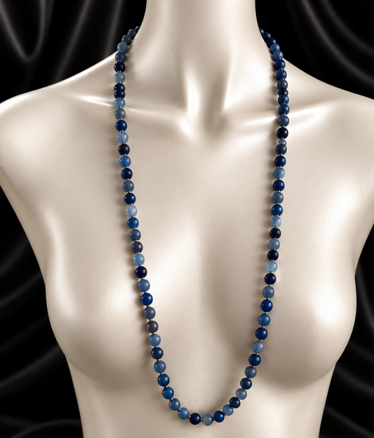 Collier Yalin - Aventurine bleue et petites perles argentées