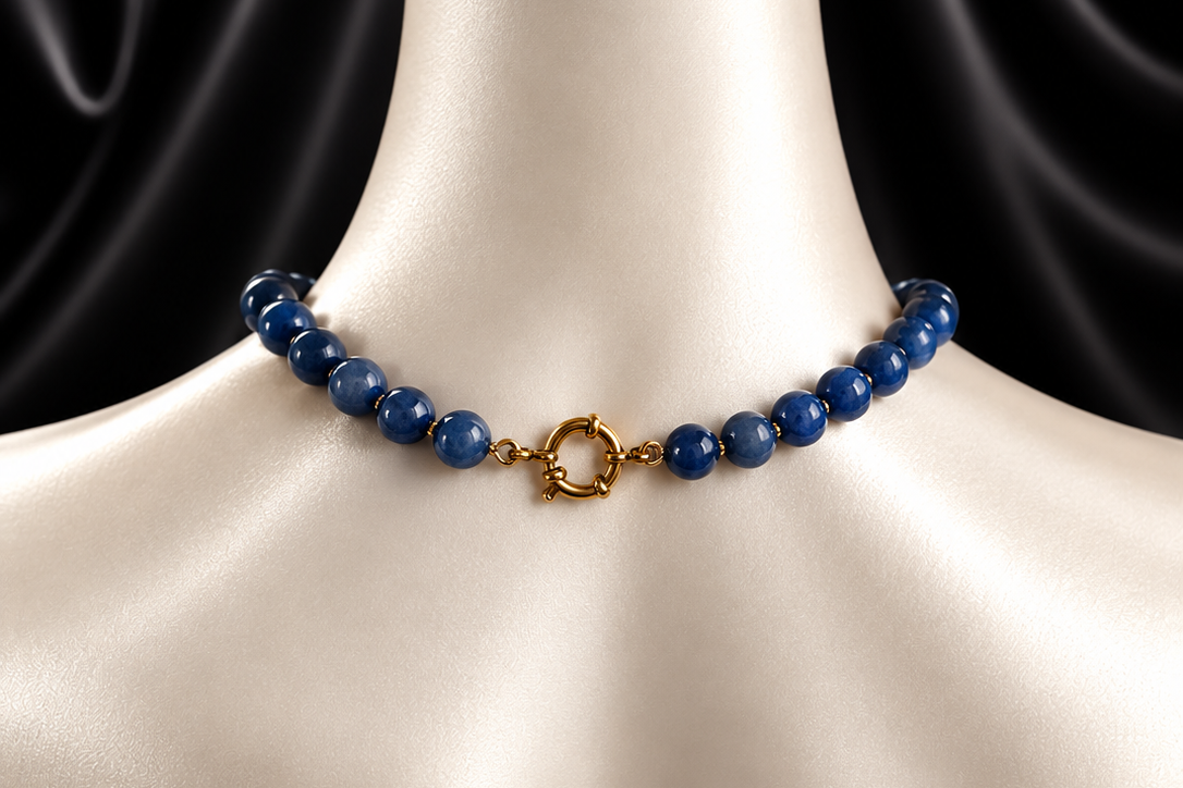 Yalin Necklace - Blue aventurine and small golden beads