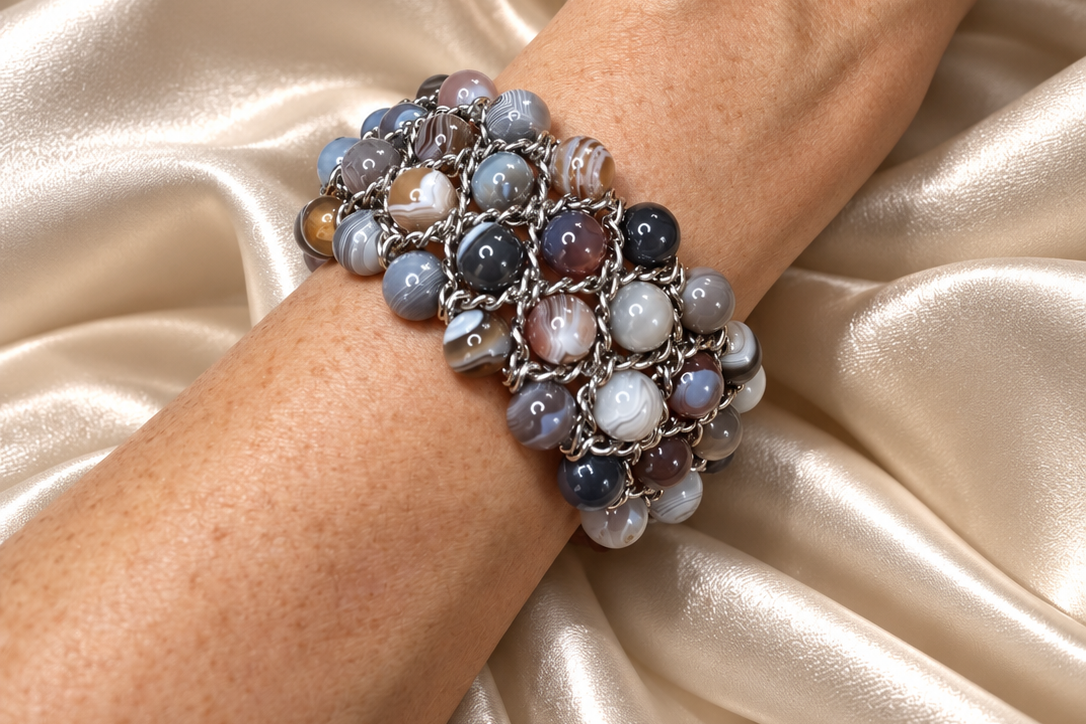 Bracelet Aura - Agate du Botswana grise