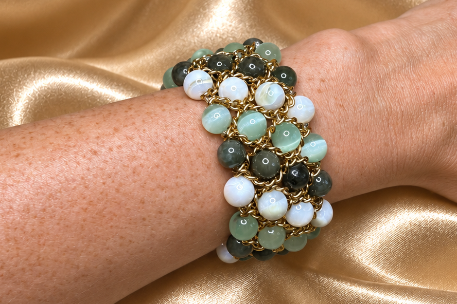 Bracelet Aura - Nacre veinée, Sélénite verte et Jade