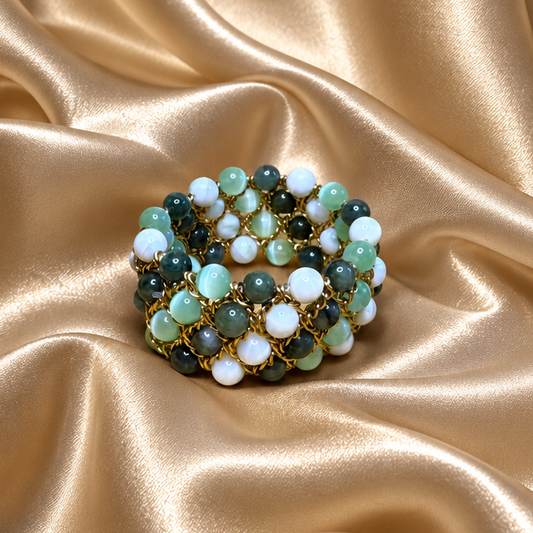 Bracelet Aura - Nacre veinée, Sélénite verte et Jade