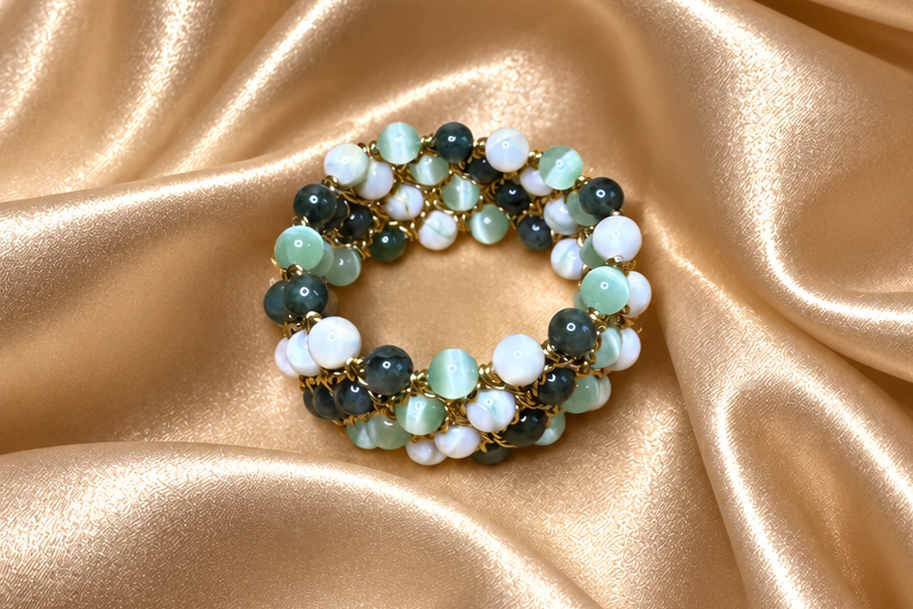 Bracelet Aura - Nacre veinée, Sélénite verte et Jade