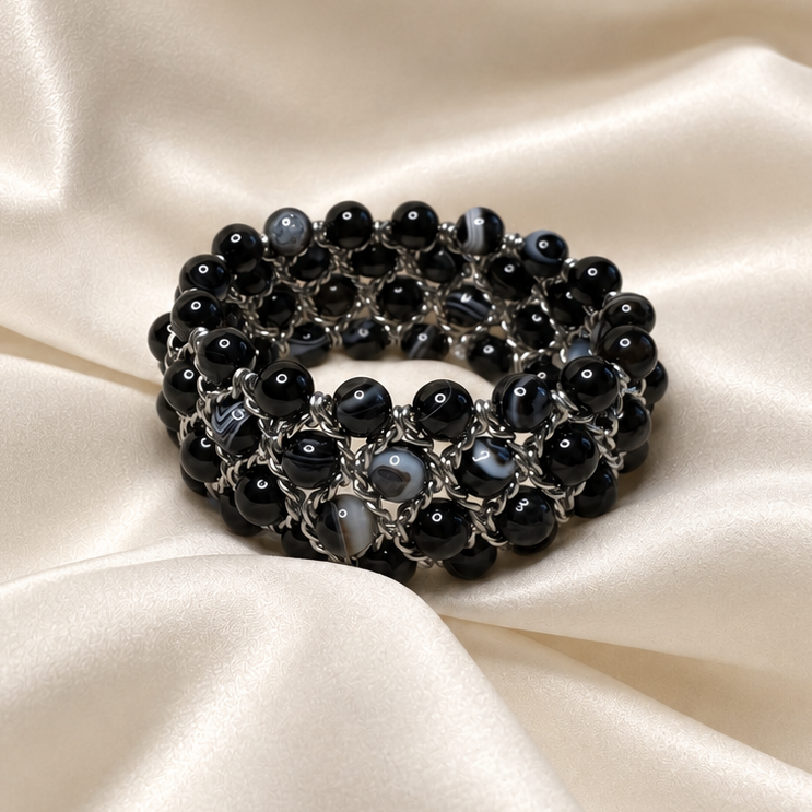 Aura Bracelet - Banded Black Agate