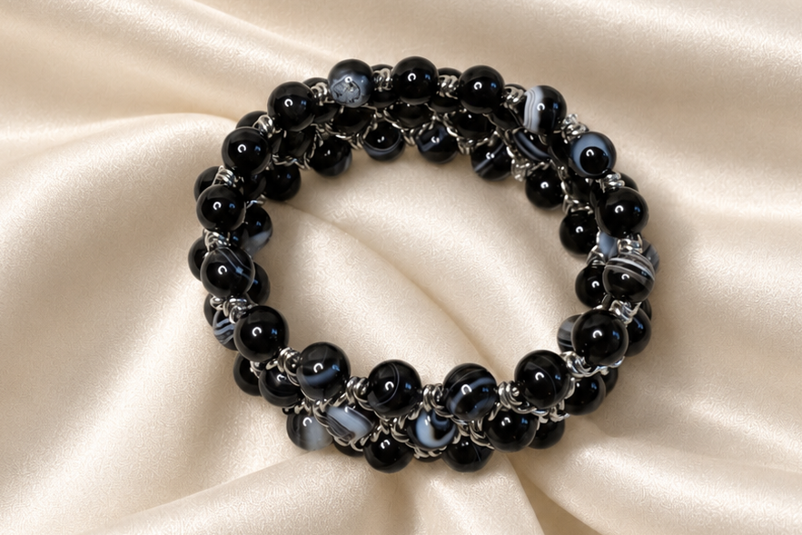 Aura Bracelet - Banded Black Agate