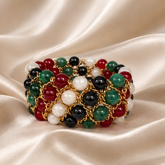 Bracelet Aura - Agate, Pierre de lune, Tourmaline et Fuchsite