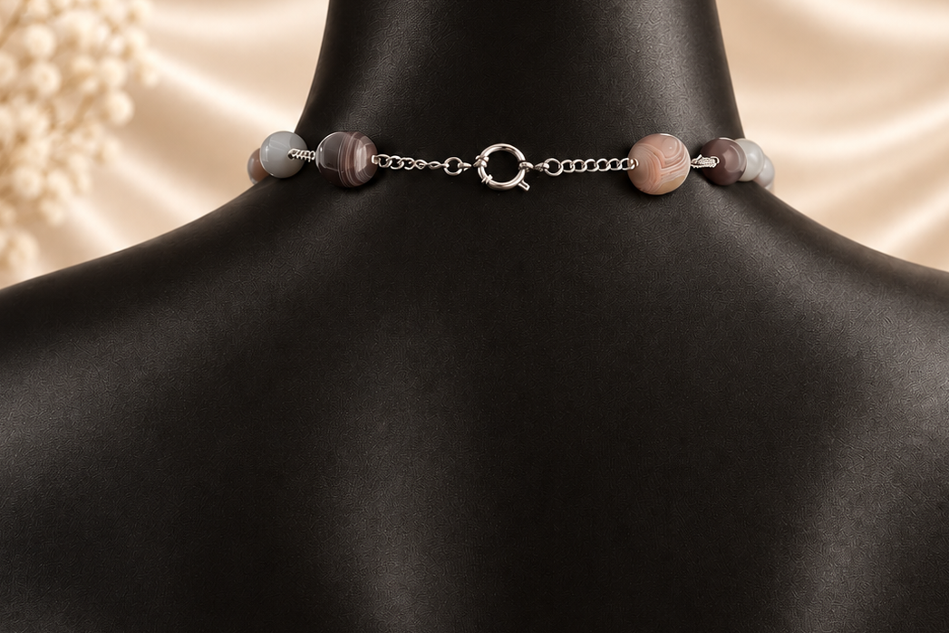 Sophia XL Necklace - Grey Botswana Agate