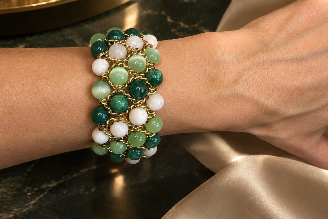 Aura Bracelet - Moonstone, Green Selenite and Fuchsite