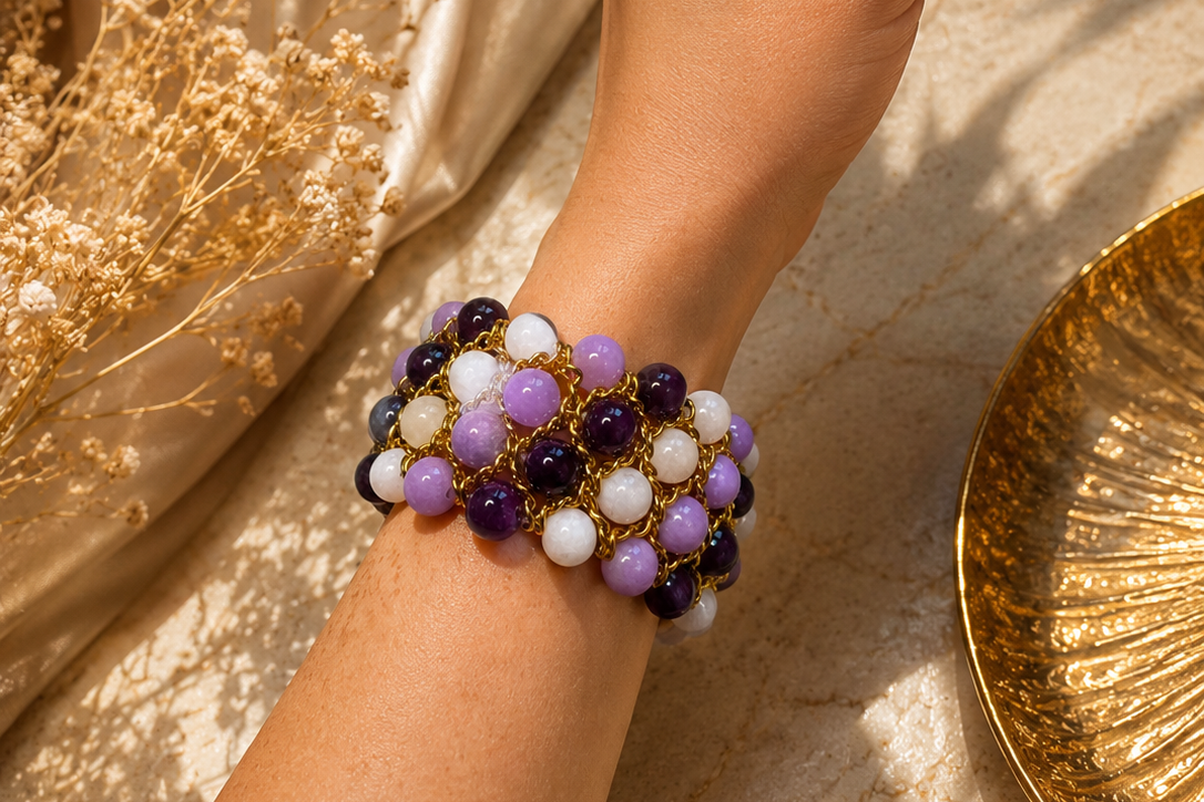 Aura Bracelet - Moonstone, Amethyst and lavender Calcite