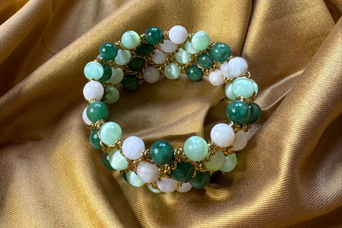Aura Bracelet - Moonstone, Green Selenite and Fuchsite