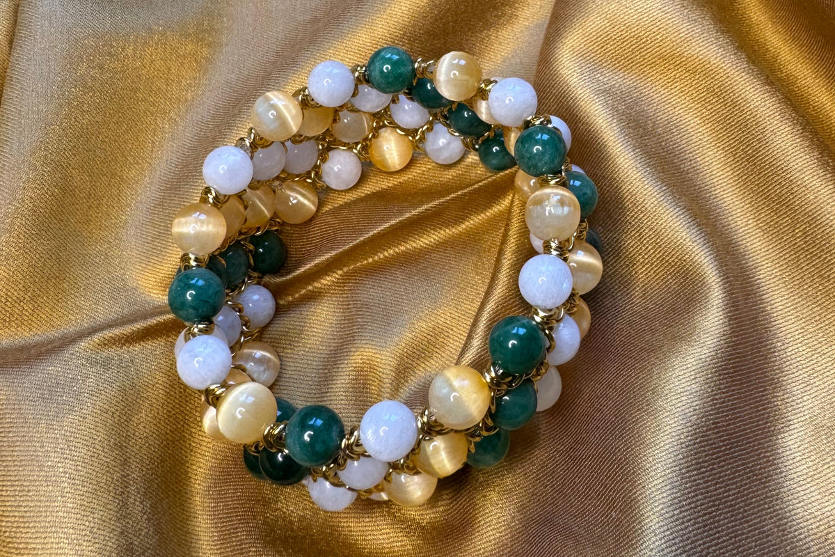 Bracelet Aura - Pierre de lune, Sélénite orange et Fuchsite