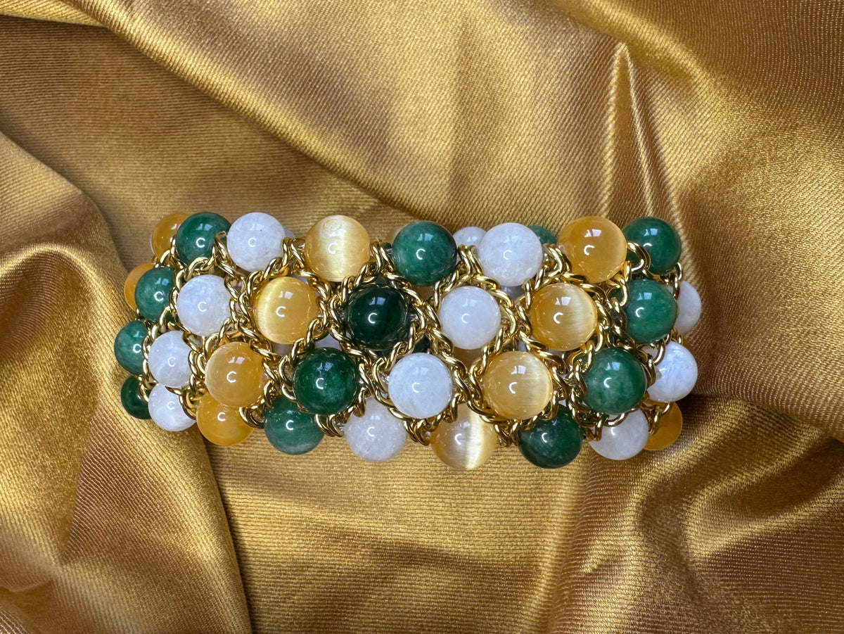 Bracelet Aura - Pierre de lune, Sélénite orange et Fuchsite