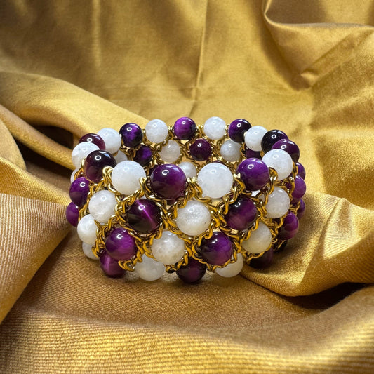 Bracelet Aura - Pierre de lune et Oeil de tigre violet