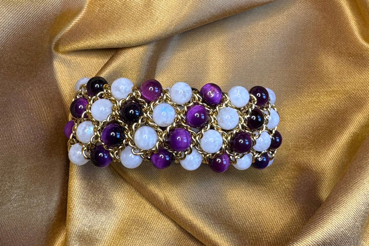 Bracelet Aura - Pierre de lune et Oeil de tigre violet