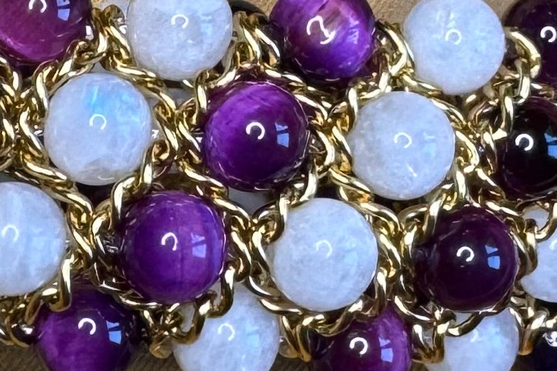 Bracelet Aura - Pierre de lune et Oeil de tigre violet