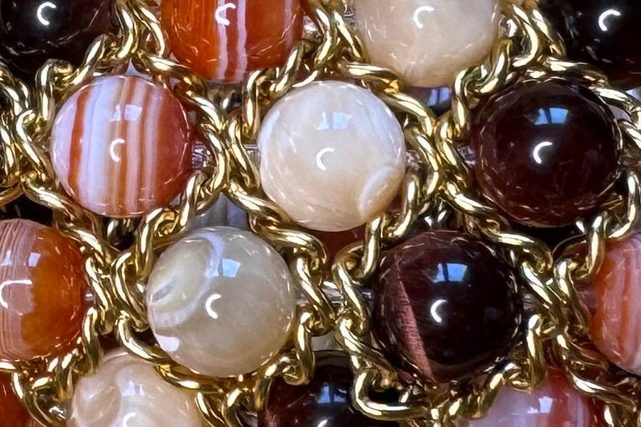 Bracelet Aura - Agate orange, Nacre dorée, Oeil de taureau
